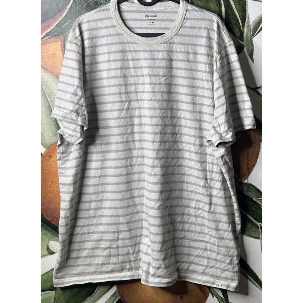 Madewell Allday Pocket Tee XL Striped Blue Short Sleeve Crew Neck‎ 100% Cotton